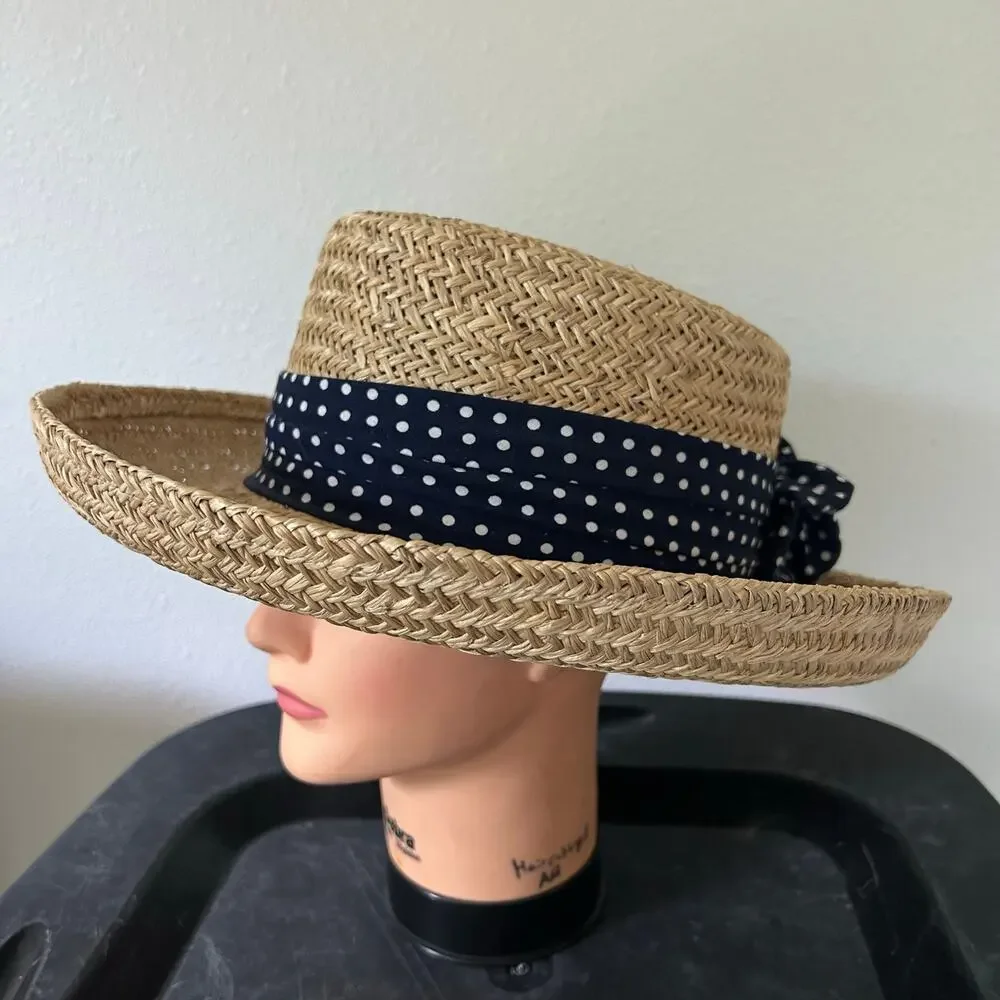 Firethorn Summer Rules Wide Brim Straw Sun Hat with Polka Dot Bow resortwear